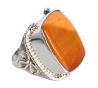 Bague en forme de cœur en argent sterling 925 24 x 19 mm, taille cabochon orange naturel, fait à la main, style bohème pour femme, bague artisanale en argent, R 1/2, 60 (19,10)