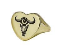 Bague en forme de cœur ornée d'un crâne de vache indien | Argent sterling 925 plaqué or | Bijou cadeau, chevalière style vintage, bijou hypoallergénique fait main | LK_PDR_01232_8
