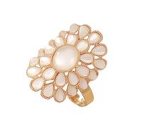 Bague En Forme De Fleur d'Opale Exagérée Pour Femme Plaquée Or Avec Pierre De Naissance Blanche Grande Et Réglable Ouverte Confortable Bohème Mariage Anniversaire Cocktail Fête Bijoux Cadeau