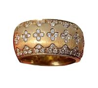 Bague en laiton plaqué or à quatre feuilles avec pierres scintillantes élégantes bagues de doigt de soirée bijoux cadeau pour le bonheur inspiré vintage bijoux magiques bijoux, Comme décrit