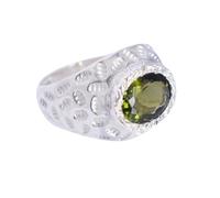 Bague en moldavite 10 x 8 mm avec lunette verte ovale à facettes en filigrane et argent sterling faite à la main, U1/2,63(20.10), Pierre précieuse, Moldavite