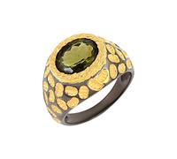Bague en moldavite 10 x 8 mm avec lunette verte ovale à facettes plaquée or texturé en filigrane en argent sterling faite à la main pour femme, W1/2,66(21.00), Pierre précieuse, Moldavite