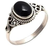 Bague en onyx noir pour femme - Argent 925 - Style vintage - Tailles 5-11 - Comprend un tableau de conversion des tailles