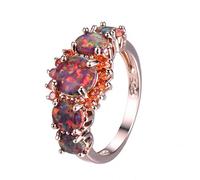 Bague en Opale De Feu Vert/Orange Bagues De Mariage Remplies De Rose Et d'or Exquises pour Les Femmes Bijoux Cadeau De Fête des Mères
