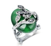 Bague en opale verte en argent antique à la mode, bijoux vintage en cristal noir brillant pour femmes