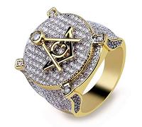 Bague en or 14 carats sur argent sterling S925 densément densément dense, bague en moissanite de style hip-hop Freemasonry, un cadeau mystique pour les amateurs urbains, meilleur cadeau de fils, 10, A