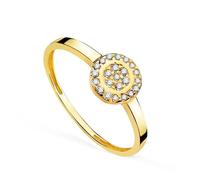 Bague en or 18 carats avec tête ronde de 7 mm, zircon cubique, corps de 1,8 mm de large. 50