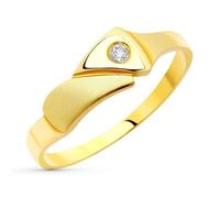 Bague en or 18 carats, finition mate et brillante, avec zircon cubique au centre et largeur maximale de la tête de 5,5 mm. 52