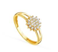 Bague en or 18 carats ornée d'un groupe de pierres en oxyde de zirconium cubique, tête de 7,5 mm, corps de 2 mm de largeur. 51