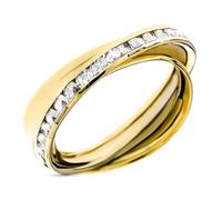 Bague en or 9 carats avec anneaux croisés et zircon cubique, largeur maximale du canal de 7 mm. 49