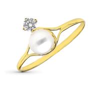 Bague en or 9 carats avec perle de 5,5 mm et zircon cubique, largeur maximale de la tête 9,5 mm. 54