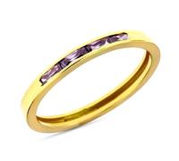 Bague en or 9 carats avec pierres d'améthyste serties en canal et d'une largeur de 3 mm. 52