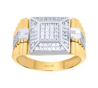 Bague en or bicolore 10 carats pour homme avec zircone cubique imitation tête carrée 12,5 mm