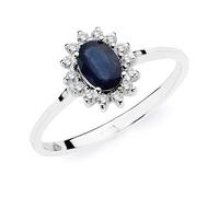 Bague en or blanc 18 carats avec saphir de diffusion 6x4 mm, 0,62 ct. Diamants de laboratoire 0,14 ct VS2 G 9,5x8 mm. 48