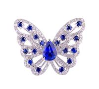 Bague en or blanc 18 carats pour femme avec saphir bleu et poire - Bague papillon avec saphir bleu de 1,15 carats et diamant, 66 (21.0), Métal précieux, Saphir