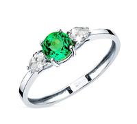Bague en or blanc 18 carats sertie de diamants de laboratoire et d'une émeraude, 5 mm, 0,48 ct, 0,29 ct, pureté VS2-E 52