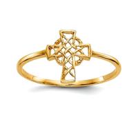 Bague en or jaune 14 carats poli irlandais Claddagh celtique avec nœud de la Trinité religieuse et croix de foi Taille 7,00
