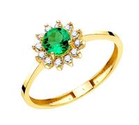 Bague en or jaune 18 carats sertie de diamants de laboratoire et d'une émeraude recristallisée, 5 mm, 0,48 ct, 0,17 ct, G-VS2 55