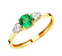 Bague en or jaune 18 carats sertie de diamants et d'émeraudes de synthèse, 5 mm, 0,48 ct, 0,29 ct, pureté VS2-E 50