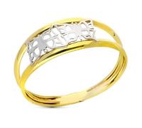 Bague en or jaune 9 carats à double corps et deux papillons ajourés, largeur maximale du corps 8 mm. 52