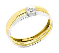 Bague en or jaune 9 carats avec deux anneaux, une lunette au centre et un corps en zircone cubique de 5 mm de large. 51