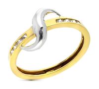 Bague en or jaune 9 carats avec zircone cubique et vague combinées dans un canal, largeur maximale de la tête 8 mm. 53