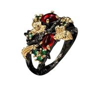 Bague en or pour femme - Bague de déclaration gravée - Feuille dorée creuse - Fleurs, 6, Cuivre, Aucune pierre précieuse