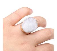Bague en pierre de cristal brut naturel pour femmes - Bague en agates irrégulières, bagues de déclaration réglables Bagues en quartz en pierre naturelle pour bijoux pour femmes, blanc, réglable