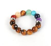 Bague En Pierre D'Oeil De Tigre Marron Naturel Perles Rondes En Cristal Bague 7 Chakras Bagues En Pierre Élastiques Pour Femmes Bagues Reiki Équilibre Cheville Bagues Bague D'Éternité Pour Femme