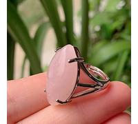 Bague En Pierre Naturelle Pour Femme Grand Œil De Cheval Ouvert Réglable Rond Bague En Cristal Rose Améthyste Opale De Guérison,Quartz Rose