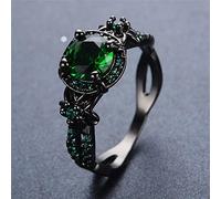 Bague en Pierre Ronde Verte Femme Charme Anneaux de Mariage en or Noir Pour les Femmes Promesse Amour Fleur Bague de Fiançailles, C-F, 8