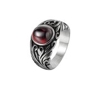 Bague en pierre rouge sculptée en acier inoxydable vintage pour hommes femmes mode punk grenat rouge bague en pierres précieuses naturelles hommes bijoux cadeau