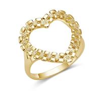 Bague en plaqué or 14 carats pour femme Motif pépites de biscuits texturés classiques en forme de cœur, 5-11, Laiton, Aucune pierre précieuse