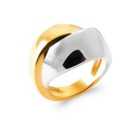 Bague en Plaqué Or 18 carats Jaune et Blanc, Double Anneau Large Bombé Entrelacés, Bicolore, Largeur 12 mm, Tailles 50 a 60, Bijou Femme Marque Francaise (56)