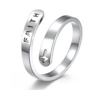 Bague en titane avec croix chrétienne et lettre, bague ajustable pour femme