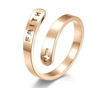 Bague en titane avec croix chrétienne et lettre, bague ajustable pour femme