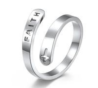 Bague en titane avec croix chrétienne et lettre, bague ajustable pour femme