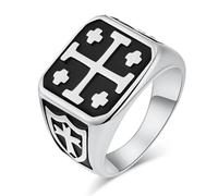 Bague en titane avec croix de Jérusalem, bague vintage pour homme, style croisé européen