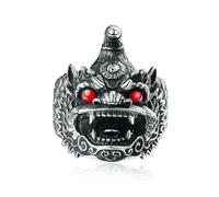 Bague en titane avec lion oriental et Kirin - Accessoire du patrimoine asiatique masculin vintage, 8, Acier titane
