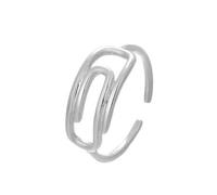 Bague en trombone pour femme - Minimaliste - Réglable - Empilable - Anneau de pouce central - Plaqué argent - Mariage - Promesse de fiançailles - Anniversaire de mariage - Bijoux tendance pour mère et