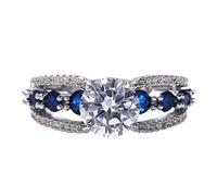 Bague en zircon bleu élégant avec pierre précieuse et saphir - Bagues pour femmes - Bague en zircone pour femme - Taille 6 à 10 - Anneaux de fitness avec boules, 7, Cuivre, Pas de pierre précieuse