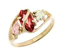 Bague enveloppante grenat marquise, or jaune 10 carats, vert 12 carats et or rose noir collines, Jaune, or jaune, or rose, or, Grenat
