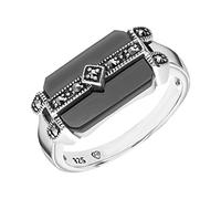 Bague Esse Marcasite en argent sterling avec onyx noir et marcassite Art déco Taille K