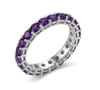 Bague Éternité 18 Zircones Améthyste plaqué or blanc Taille ajustable 50-56