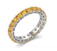 Bague Éternité 18 Zircones Citrine plaqué or blanc Taille ajustable 50-56