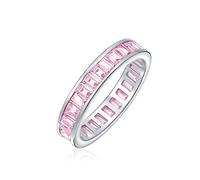 Bague Éternité AAA Zircon Cubique Rose Sertie en Canal Rectangle Émeraude Baguette CZ pour Anniversaire Mariage pour Femmes en Argent Sterling .925 Anneaux Empilables 4MM
