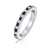 Bague Éternité Empilable À Canaux Cz Alternés Noir Et Blanc Simulée Onyx Pour Femmes Pour Adolescente Argent Sterling