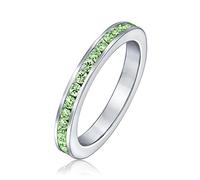 Bague Éternité Empilable À Canaux Cz Alternés Vert Blanc Simulée Émeraude Pour Femmes Pour Adolescente Argent Sterling