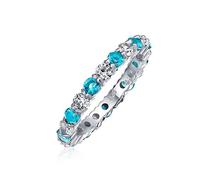 Bague Éternité Empilable Alternée Cubic Zirconia Bleu Londres Blanc Cz Simulé Topaze Argent Sterling .925 Mois De Mars