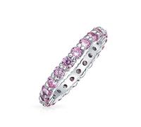 Bague Éternité Empilable Anniversaire de Mariage en Zircon Cubique Rose CZ pour Femmes pour Adolescente en Argent Sterling .925